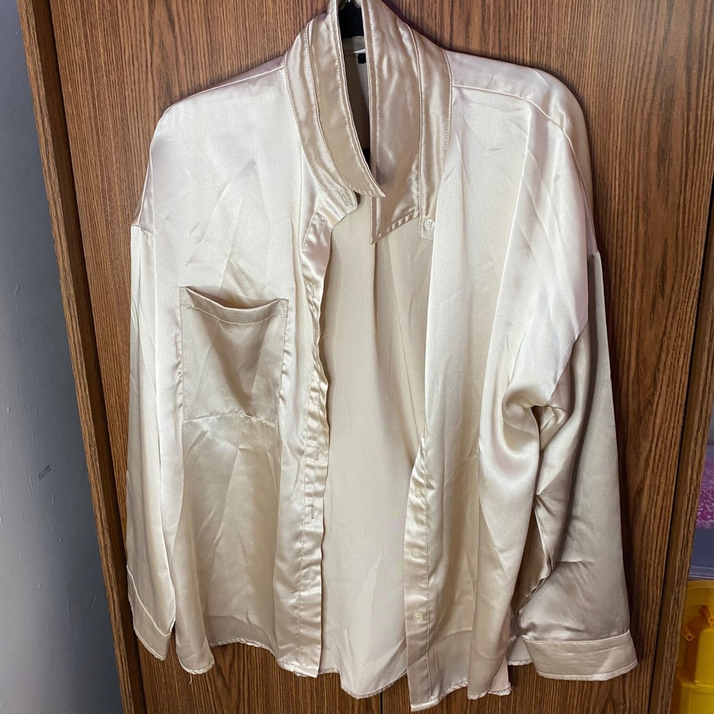 Papermoon Button Down Shirt Womens L Champagne Satin Oversized
